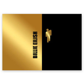 Поздравительная открытка с принтом Billie Eilish Gold в Тюмени, 100% бумага | плотность бумаги 280 г/м2, матовая, на обратной стороне линовка и место для марки
 | billie eilish | billie eilish gold | bud guy | gold блонш | logo | айлиш | айлишь | билли | билли айлиш | блонч | блонш | золотой | золотой логотип | лого | логотип билли айлиш | человечек