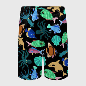 Детские спортивные шорты 3D с принтом Summer в Тюмени,  100% полиэстер
 | пояс оформлен широкой мягкой резинкой, ткань тянется
 | Тематика изображения на принте: color | design | fashion | fish | paint | shell | squid | summer | vanguard | авангард | дизайн | кальмар | краска | лето | мода | ракушка | рыба | цвет