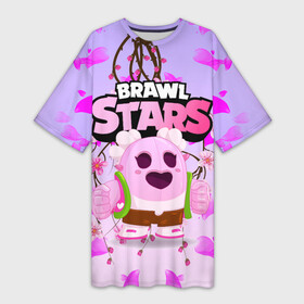 Платье-футболка 3D с принтом Sakura Spike Brawl Stars в Тюмени,  |  | Тематика изображения на принте: brawl | brawl stars | sakura spike | spike | бравл | бравл кактус | бравл старс | кактус | сакура спайк | спайк | спайк бравл старс