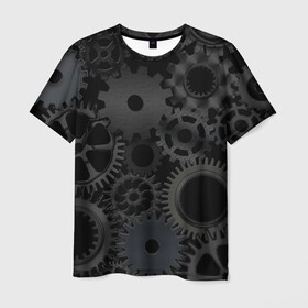 Мужская футболка 3D с принтом Механизмы в Тюмени, 100% полиэфир | прямой крой, круглый вырез горловины, длина до линии бедер | hi tech | steampunk | брутальные | брутальный | инженер | инжинер | искусство механизмов | механизм | механизмы | стимпанк | текстура | черные шестерёнки | шестеренки | шестерни | я инженер
