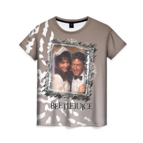 Женская футболка 3D с принтом Beetlejuice. Барбара и Адам в Тюмени, 100% полиэфир ( синтетическое хлопкоподобное полотно) | прямой крой, круглый вырез горловины, длина до линии бедер | beetlejuice | vdpartat | адам | барбара | битлджус | ужасы | черная комедия