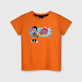 Детская футболка хлопок с принтом Робин в Тюмени, 100% хлопок | круглый вырез горловины, полуприлегающий силуэт, длина до линии бедер | robin | teen titans go | vdsvar | warner bros. | вперед | робин | юные титаны