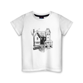 Детская футболка хлопок с принтом 2366603 в Тюмени, 100% хлопок | круглый вырез горловины, полуприлегающий силуэт, длина до линии бедер | beetlejuice | vdpartat | битлджус | дом | надгробие | ужасы