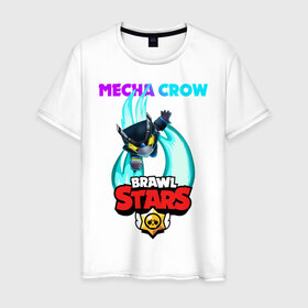 Мужская футболка хлопок с принтом BRAWL STARS MECHA CROW. в Тюмени, 100% хлопок | прямой крой, круглый вырез горловины, длина до линии бедер, слегка спущенное плечо. | 8 bit | brawl stars | crow | gale | leon | leon shark | max | mecha | mecha crow | mr.p | sally leon | shark | tara | virus 8 bit | werewolf leon | акула | берли | бравл старс | ворон | макс | оборотень