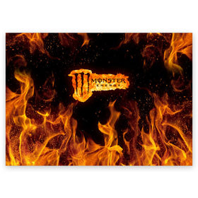 Поздравительная открытка с принтом FIRE MONSTER ENERGY (Z) в Тюмени, 100% бумага | плотность бумаги 280 г/м2, матовая, на обратной стороне линовка и место для марки
 | black monster | bmx | claw | energy | fire | monster | monster energy | moto | motocross | race | sport | киберспорт | когти | монстер энерджи | монстр | мото | мотокросс | огонь | ралли | скейтбординг | спорт | энергия