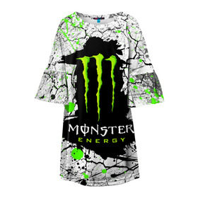 Детское платье 3D с принтом MONSTER ENERGY (Z) в Тюмени, 100% полиэстер | прямой силуэт, чуть расширенный к низу. Круглая горловина, на рукавах — воланы | black monster | bmx | claw | cybersport | energy | monster | monster energy | moto | motocross | race | sport | киберспорт | когти | монстер энерджи | монстр | мото | мотокросс | ралли | скейтбординг | спорт | то | энергия