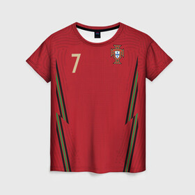 Женская футболка 3D с принтом 	Ronaldo home EURO 2020 в Тюмени, 100% полиэфир ( синтетическое хлопкоподобное полотно) | прямой крой, круглый вырез горловины, длина до линии бедер | championship | euro | ronaldo | евро | криштиану | португалия | роналду | чемпионат европы