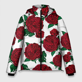 Мужская зимняя куртка 3D с принтом Винтажные розы в Тюмени, верх — 100% полиэстер; подкладка — 100% полиэстер; утеплитель — 100% полиэстер | длина ниже бедра, свободный силуэт Оверсайз. Есть воротник-стойка, отстегивающийся капюшон и ветрозащитная планка. 

Боковые карманы с листочкой на кнопках и внутренний карман на молнии. | flowers | pattern | алые | бутоны | винный | винтаж | винтажные | готика | готический | девушкам | женщинам | красныерозы | лепестки | лето | листья | любовь | нежность | паттерн | подарок | праздник | природа