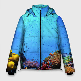 Мужская зимняя куртка 3D с принтом Подводный мир в Тюмени, верх — 100% полиэстер; подкладка — 100% полиэстер; утеплитель — 100% полиэстер | длина ниже бедра, свободный силуэт Оверсайз. Есть воротник-стойка, отстегивающийся капюшон и ветрозащитная планка. 

Боковые карманы с листочкой на кнопках и внутренний карман на молнии. | Тематика изображения на принте: аква | аквариум | актинии | вода | море | морские | морские звезды | морской | океан | под водой | подводный мир | пузырьки | рыба | рыба клоун | рыбы