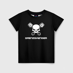 Детская футболка 3D с принтом Grenzgaenger в Тюмени, 100% гипоаллергенный полиэфир | прямой крой, круглый вырез горловины, длина до линии бедер, чуть спущенное плечо, ткань немного тянется | grenzgaenger | авто | байк | байкер | гонки | гонщик | двигатель | механик | мото | поршень | череп