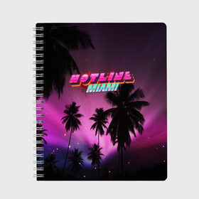 Тетрадь с принтом HOTLINE MIAMI в Тюмени, 100% бумага | 48 листов, плотность листов — 60 г/м2, плотность картонной обложки — 250 г/м2. Листы скреплены сбоку удобной пружинной спиралью. Уголки страниц и обложки скругленные. Цвет линий — светло-серый
 | abstraction games | dennaton games | devolver digital | game | hotline miami | hotline miami 2: wrong number | retrowave | synthwave | мотель | мотель майами