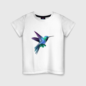 Детская футболка хлопок с принтом Колибри в Тюмени, 100% хлопок | круглый вырез горловины, полуприлегающий силуэт, длина до линии бедер | Тематика изображения на принте: арт | животные | картинка | птица колибри | птица нектарница | рисунок
