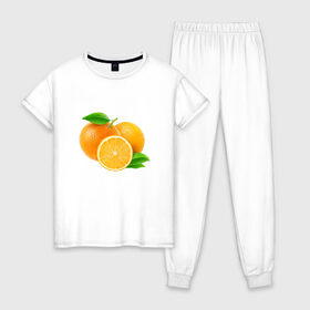 Женская пижама хлопок с принтом Апельсины в Тюмени, 100% хлопок | брюки и футболка прямого кроя, без карманов, на брюках мягкая резинка на поясе и по низу штанин | апельсины | еда | фрукты апельсины