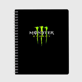 Тетрадь с принтом MONSTER ENERGY в Тюмени, 100% бумага | 48 листов, плотность листов — 60 г/м2, плотность картонной обложки — 250 г/м2. Листы скреплены сбоку удобной пружинной спиралью. Уголки страниц и обложки скругленные. Цвет линий — светло-серый
 | black monster | bmx | claw | cybersport | energy | monster | monster energy | moto | motocross | race | sport | киберспорт | когти | монстер энерджи | монстр | мото | мотокросс | ралли | скейтбординг | спорт | энергия