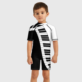 Детский купальный костюм 3D с принтом Piano | Пианино в Тюмени, Полиэстер 85%, Спандекс 15% | застежка на молнии на спине | black | piano | white | белая | белое | инструмент | клавиши | клавишы | музыка | музыкальный | музыкант | ноты | пиан | пианино | подарок | прикол | текстура | фортепиано | чб | черная | черно | черно белое