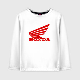 Детский лонгслив хлопок с принтом HONDA в Тюмени, 100% хлопок | круглый вырез горловины, полуприлегающий силуэт, длина до линии бедер | acura | auto | cr z | honda | honda power | japan | japanese | nsx | sport | авто | автомобиль | автомобильные | акура | бренд | марка | машины | спорт | хонда | япония