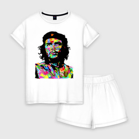 Женская пижама с шортиками хлопок с принтом Che в Тюмени, 100% хлопок | футболка прямого кроя, шорты свободные с широкой мягкой резинкой | argentina | che guevara | color | cuba | paint | revolutionary | аргентина | краска | куба | революционер | цвет | че гевара