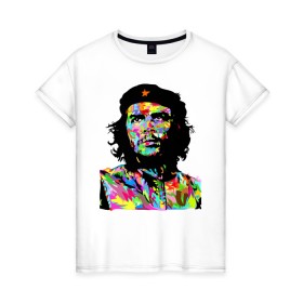 Женская футболка хлопок с принтом Che в Тюмени, 100% хлопок | прямой крой, круглый вырез горловины, длина до линии бедер, слегка спущенное плечо | argentina | che guevara | color | cuba | paint | revolutionary | аргентина | краска | куба | революционер | цвет | че гевара