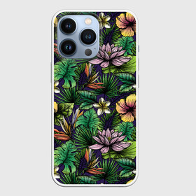 Чехол для iPhone 13 Pro с принтом Летние цветы в Тюмени,  |  | Тематика изображения на принте: summer | джунгли | краски | летняя | лето | листы | листья | надпись | настроение | отдых | отпуск | пальмы | пляжная | позитив | стиль | тропики | тропическая | цветочки | цветы | яркая