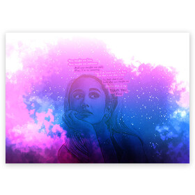 Поздравительная открытка с принтом Ariana Grande Thank You, Next в Тюмени, 100% бумага | плотность бумаги 280 г/м2, матовая, на обратной стороне линовка и место для марки
 | ariana grande | art | lyrics | music | singer | sketch | sky | song | space | thank you | ариана гранде | арт | вселенная | музыка | небо | песня | рисунок | спасибо | стихи | текст