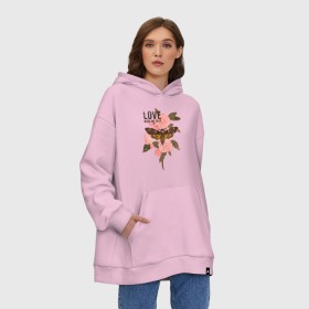 Худи SuperOversize хлопок с принтом Love made me do it в Тюмени, 70% хлопок, 30% полиэстер, мягкий начес внутри | карман-кенгуру, эластичная резинка на манжетах и по нижней кромке, двухслойный капюшон
 | fashion | love | бабочка | букет | влюблена | заставила | кокон | любить | любовь | насекомое | о любви | пафос | пафосная | поступок | роза | розы | фраза | цветов | цветы | цитата