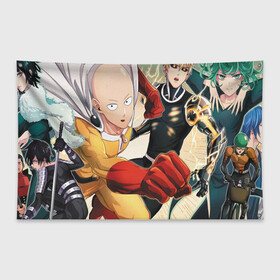 Флаг-баннер с принтом One Punch Man в Тюмени, 100% полиэстер | размер 67 х 109 см, плотность ткани — 95 г/м2; по краям флага есть четыре люверса для крепления | one punch man | saitama | ванпанчмен | герои | люди | персонажи | сайтама