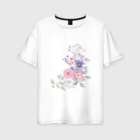 Женская футболка хлопок Oversize с принтом Акварельный цветы в Тюмени, 100% хлопок | свободный крой, круглый ворот, спущенный рукав, длина до линии бедер
 | акварель | арт | зеленый | лето | полевые цветы | рисунок | розовый | синий | фиолетовый | цветы