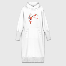 Платье удлиненное хлопок с принтом Красная сакура в Тюмени,  |  | весна | ветка | дерево | красный | лето | распустились цветы | сакура | цветет