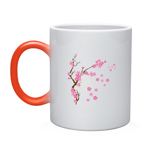 Кружка хамелеон с принтом Розовая сакура в Тюмени, керамика | меняет цвет при нагревании, емкость 330 мл | лето | розовый | сакура | цветение | цветы