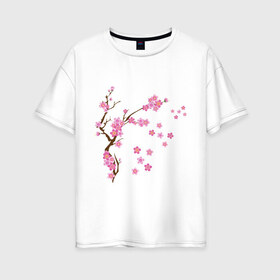 Женская футболка хлопок Oversize с принтом Розовая сакура в Тюмени, 100% хлопок | свободный крой, круглый ворот, спущенный рукав, длина до линии бедер
 | лето | розовый | сакура | цветение | цветы