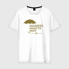 Мужская футболка хлопок с принтом Manners maketh man в Тюмени, 100% хлопок | прямой крой, круглый вырез горловины, длина до линии бедер, слегка спущенное плечо. | kingsman | manners maketh man | кингсман