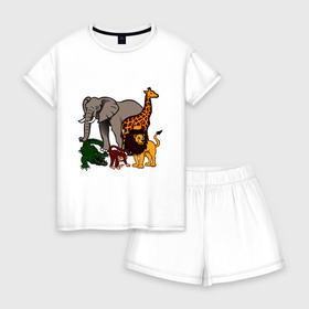 Женская пижама с шортиками хлопок с принтом Африка в Тюмени, 100% хлопок | футболка прямого кроя, шорты свободные с широкой мягкой резинкой | африка | детские | животные | жираф | звери | зоопарк | картинки | крокодил | лев | мультфильмы | обезьяна | прикольные | природа | слон