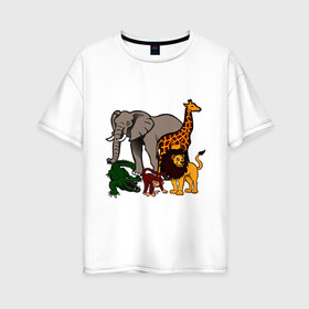 Женская футболка хлопок Oversize с принтом Африка в Тюмени, 100% хлопок | свободный крой, круглый ворот, спущенный рукав, длина до линии бедер
 | африка | детские | животные | жираф | звери | зоопарк | картинки | крокодил | лев | мультфильмы | обезьяна | прикольные | природа | слон