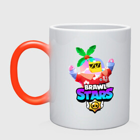 Кружка хамелеон с принтом BRAWL STARS TROPICAL SPROUT. в Тюмени, керамика | меняет цвет при нагревании, емкость 330 мл | Тематика изображения на принте: brawl stars | crow | gale | leon | leon shark | max | mr.p | sally leon | shark | sprout | tara | tropical sprout | virus 8 bit | werewolf leon | акула | берли | бравл старс | ворон | макс | оборотень