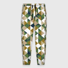 Мужские брюки 3D с принтом Хипстерские треугольники в Тюмени, 100% полиэстер | манжеты по низу, эластичный пояс регулируется шнурком, по бокам два кармана без застежек, внутренняя часть кармана из мелкой сетки | hawaii | hipster | pattern | summer | гаваи | гавайи | гавайская | летняя | лето | листы | листья | модная | отдых | отпуск | пальмы | паттерн | текстура | треугольники | хипстер | яркая