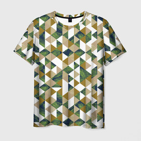 Мужская футболка 3D с принтом Хипстерские треугольники в Тюмени, 100% полиэфир | прямой крой, круглый вырез горловины, длина до линии бедер | hawaii | hipster | pattern | summer | гаваи | гавайи | гавайская | летняя | лето | листы | листья | модная | отдых | отпуск | пальмы | паттерн | текстура | треугольники | хипстер | яркая
