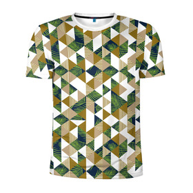Мужская футболка 3D спортивная с принтом Хипстерские треугольники в Тюмени, 100% полиэстер с улучшенными характеристиками | приталенный силуэт, круглая горловина, широкие плечи, сужается к линии бедра | Тематика изображения на принте: hawaii | hipster | pattern | summer | гаваи | гавайи | гавайская | летняя | лето | листы | листья | модная | отдых | отпуск | пальмы | паттерн | текстура | треугольники | хипстер | яркая