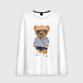 Мужской лонгслив хлопок с принтом Модный плюшевый медведь в Тюмени, 100% хлопок |  | арт | животные | игрушка | картинка | крутой медведь | медведь | медвежонок | мишка | мода | модный медведь | плюшевый | плюшевый медведь | рисунок