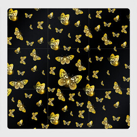 Магнитный плакат 3Х3 с принтом Golden Butterfly pattern в Тюмени, Полимерный материал с магнитным слоем | 9 деталей размером 9*9 см | black | pattern | summer | wings | ангел | бабочка | бабочки | блестки | блестящий | девушке | желтые | животные | звери | золото | золотые | крылья | летать | летний | лето | мотылек | насекомое | ночные | паттерн