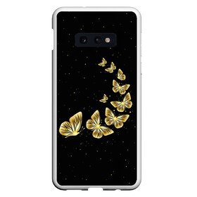 Чехол для Samsung S10E с принтом Golden Butterfly in Space в Тюмени, Силикон | Область печати: задняя сторона чехла, без боковых панелей | Тематика изображения на принте: black | summer | wings | ангел | бабочка | бабочки | блестки | блестящий | девушке | желтые | животные | звезды | звери | золото | золотые | космос | крылья | летать | летний | лето | мотылек | насекомое | ночные