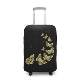 Чехол для чемодана 3D с принтом Golden Butterfly in Space в Тюмени, 86% полиэфир, 14% спандекс | двустороннее нанесение принта, прорези для ручек и колес | black | summer | wings | ангел | бабочка | бабочки | блестки | блестящий | девушке | желтые | животные | звезды | звери | золото | золотые | космос | крылья | летать | летний | лето | мотылек | насекомое | ночные