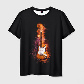 Мужская футболка 3D с принтом Огонь музыка в Тюмени, 100% полиэфир | прямой крой, круглый вырез горловины, длина до линии бедер | black | гитара | гитарист | гитаристу | демон | инструменты | музыка | музыкальные | музыкант | огненный | огонек | огонь | пение | песня | пламя | поп | профессия | рок | рокер | струны | хобби