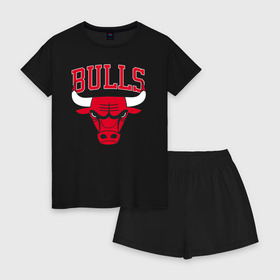 Женская пижама с шортиками хлопок с принтом BULLS в Тюмени, 100% хлопок | футболка прямого кроя, шорты свободные с широкой мягкой резинкой | air | bulls | chicago | nike | аир | баскетбол | баскетболист | буллз | бык | быки | логотип | нба | форма | чикаго | эмблема