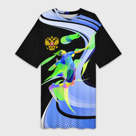Платье-футболка 3D с принтом Волейбол | Россия в Тюмени,  |  | asics | haikyuu | mizuno | ru | rus | russia | volleyball | аниме | аниме волейбол | волейбол | герб | россии | россия | русь | сборная | сборняк | синяя | спорт | спортивная | форма | хайкю | школьная