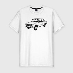 Мужская футболка хлопок Slim с принтом ВАЗ-2101 Копейка в Тюмени, 92% хлопок, 8% лайкра | приталенный силуэт, круглый вырез ворота, длина до линии бедра, короткий рукав | автомобили | ваз 2101 | копейка | тутуировка | эскиз
