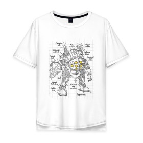 Мужская футболка хлопок Oversize с принтом Big Daddy Sketch в Тюмени, 100% хлопок | свободный крой, круглый ворот, “спинка” длиннее передней части | bioshock | horror | биошок | большой папа | большой папочка | рисунок | скетч | хоррор