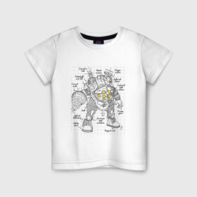 Детская футболка хлопок с принтом Big Daddy Sketch в Тюмени, 100% хлопок | круглый вырез горловины, полуприлегающий силуэт, длина до линии бедер | bioshock | horror | биошок | большой папа | большой папочка | рисунок | скетч | хоррор
