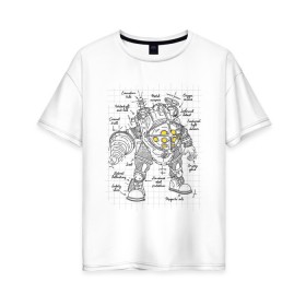 Женская футболка хлопок Oversize с принтом Big Daddy Sketch в Тюмени, 100% хлопок | свободный крой, круглый ворот, спущенный рукав, длина до линии бедер
 | bioshock | horror | биошок | большой папа | большой папочка | рисунок | скетч | хоррор