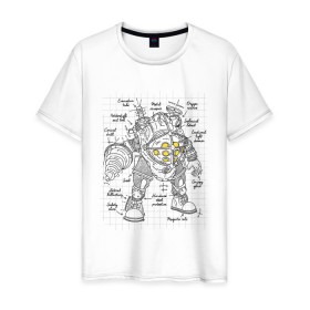 Мужская футболка хлопок с принтом Big Daddy Sketch в Тюмени, 100% хлопок | прямой крой, круглый вырез горловины, длина до линии бедер, слегка спущенное плечо. | bioshock | horror | биошок | большой папа | большой папочка | рисунок | скетч | хоррор