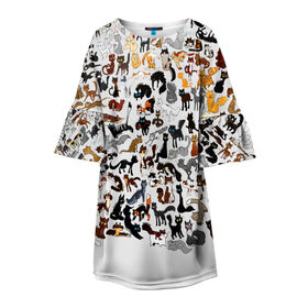Детское платье 3D с принтом Котики в Тюмени, 100% полиэстер | прямой силуэт, чуть расширенный к низу. Круглая горловина, на рукавах — воланы | cat | взгляд | кот | кот хипстер | котёнок | котятки | котятушки | кошечки | кошка | мордочка